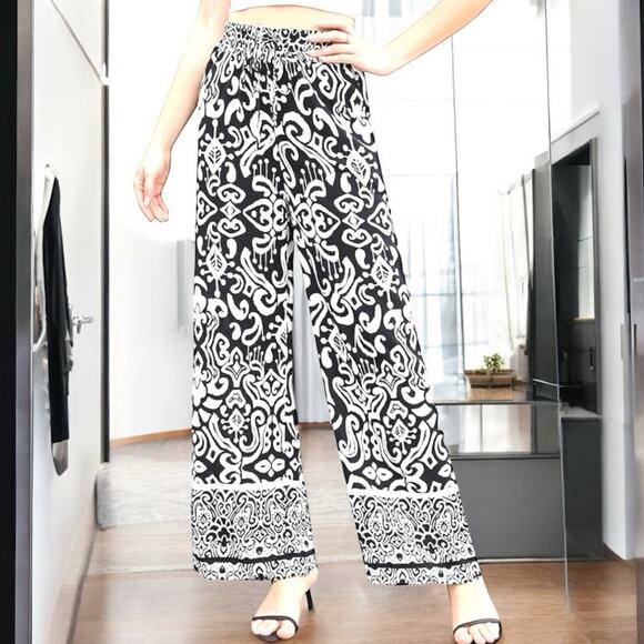 NEW We Love Wide Leg Elastic High Waist Printed Boho Hippie Palazzo Pants M N… - Picture 10 of 16
